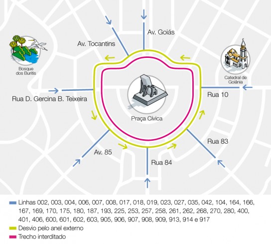 Mapa interdição Praça Cívica