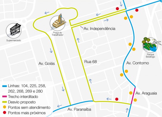 Mapa de interdição da Av. Araguaia